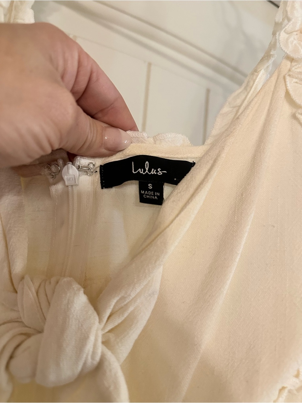 Lulu's Cream Ruffled Tie-Front Mini Dress - Picture 3 of 5
